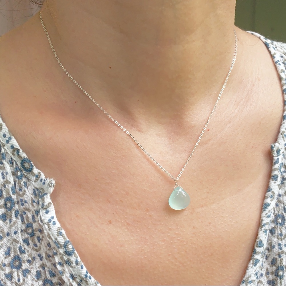 Aqua Chalcedony Necklace 925 Sterling Silver - Picture 2 of 4